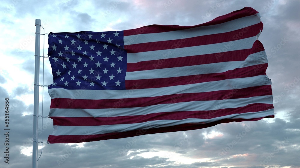 Fototapeta premium Flag of USA waving in the wind against deep beautiful clouds sky. 3d rendering