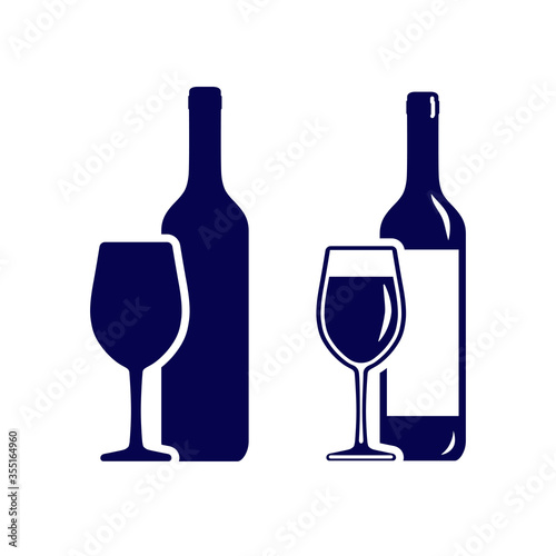 Set of wine bottles with wineglasses icons isolated on white