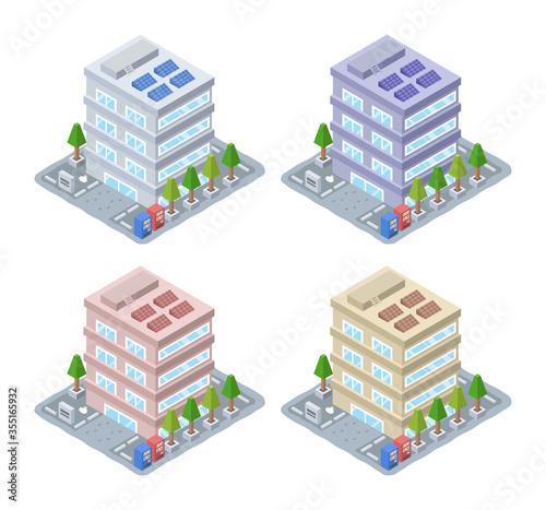 会社のビルのイラスト（4種類のカラーバリエーション）