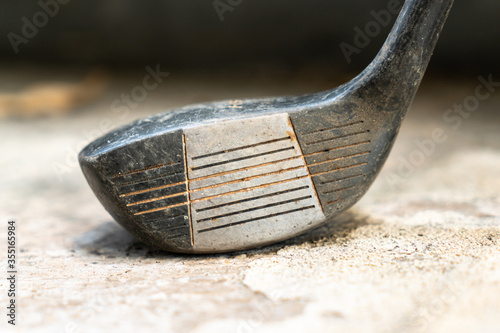close-up photo of old golf club wood head