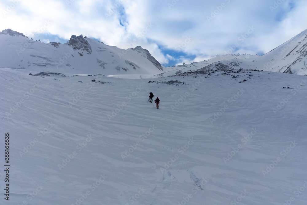 Glacier and radomos peaks. Ski tour at an altitude of 3600-4600 meters above sea level
