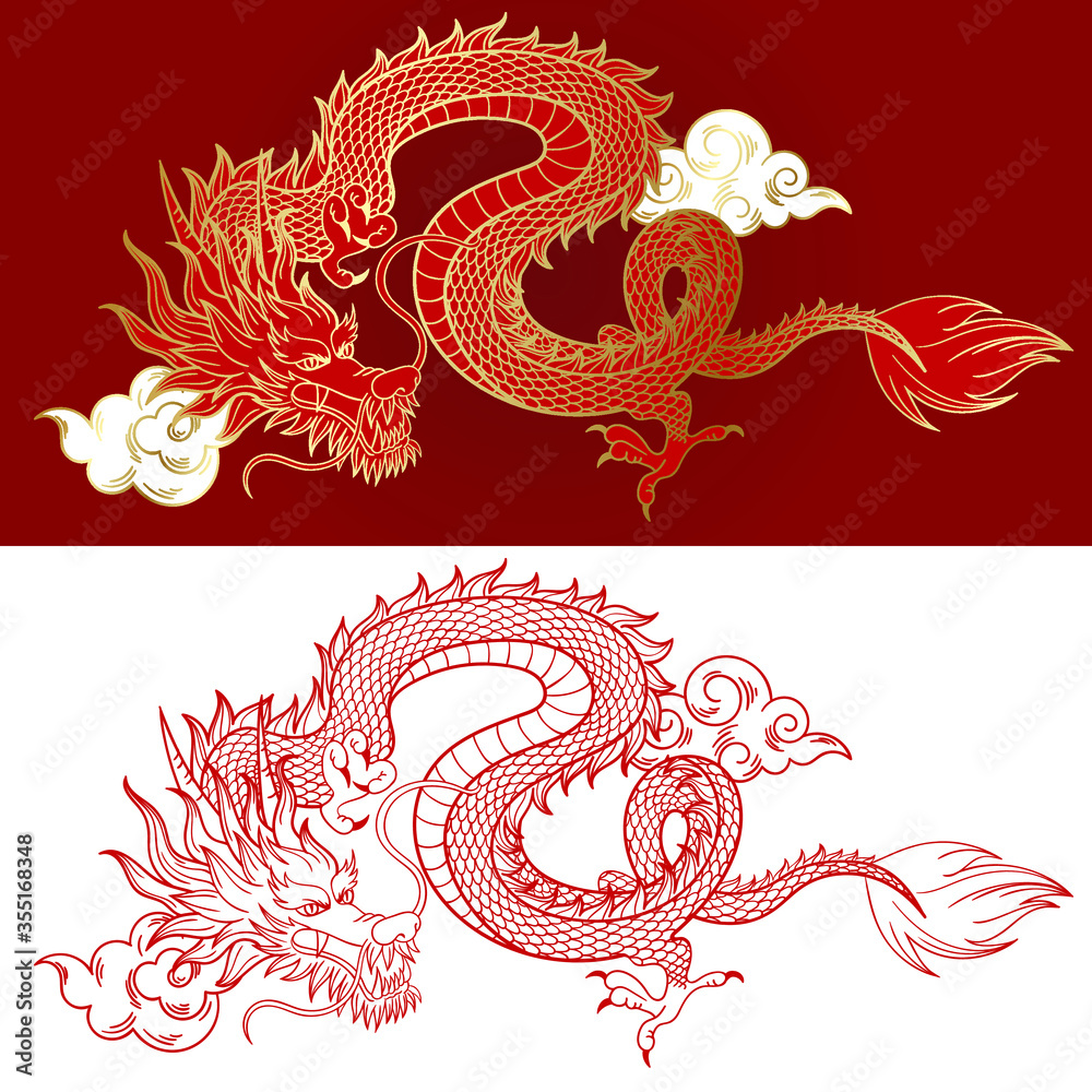 chinese dragon outline drawing