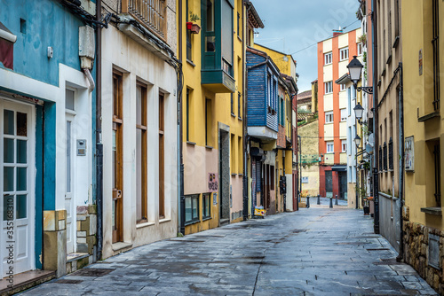 Town houses on Rosario Street in historic part of Gijon city, northwestern Spain