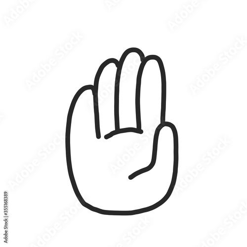 Icon line hand in flat design style, isolated on white background. the palm symbol means stop, warning. for website and app design. hand gesture.