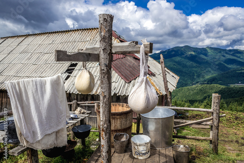 Photography Romanian cheese made in traditional way in a Rodna mountains near Borsa town, Ro