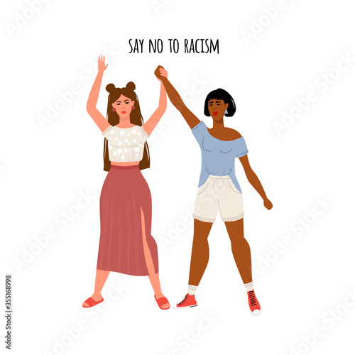  Concept on the theme of racism. Stop racism. We are equal. Vector stock illustration. Isolated on a white background. Flat style.