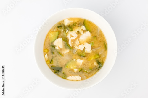 Miso stew on white background