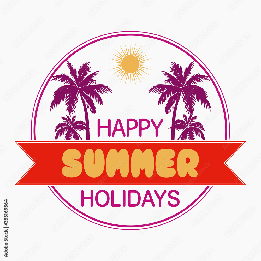 Summer vector illustration with hand lettering on a white background. Template badge, sticker, banner, greeting card or label.