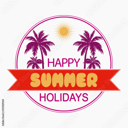 Summer vector illustration with hand lettering on a white background. Template badge  sticker  banner  greeting card or label.