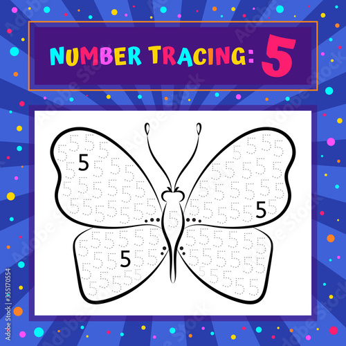 Number Tracing Worksheet. Coloring Book Page. Math Game. Writing Skills Educational Exercise.