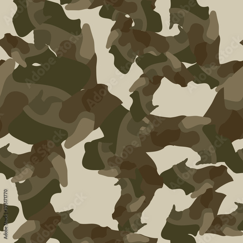 Forest camouflage of various shades of brown, green and beige colors