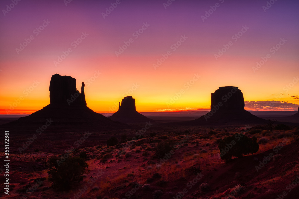 Monument Valley in Navajo National Park at Dusk, Border of Utah and Arizona