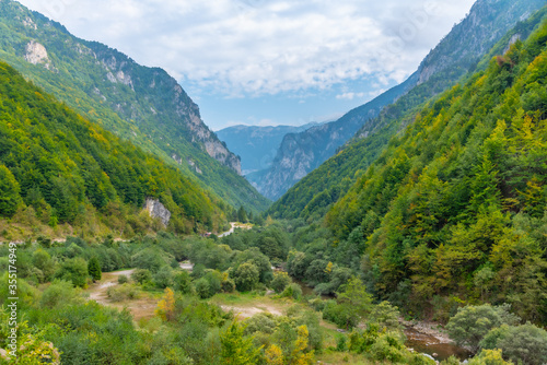 Bistrica River flowing through valley of Rugova mountains in Kosovo photo