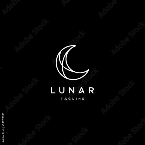 Fotografia elegant crescent moon and star logo design line icon vector in luxury style outl