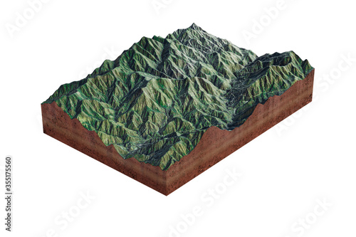 3D rendering.Realistic 3D Map of angeles national forest. Los Angeles, San Bernardino, and Ventura counties, California, United States