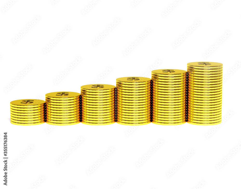 Stacks of gold coins on white background. Stacks of gold coins on white background.