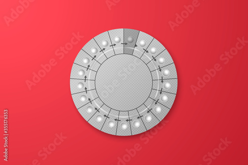 Vector Banner with Realistic Packaging of Birth Control Pills in Blister Closeup Isolated on Red Background. Contraceptive Pill, Hormonal Pills. Design Template. Planning Pregnancy Concept. Top View