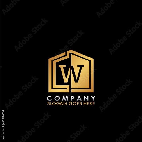 Free Download Golden House W letter logo, initial half negative space letter design for business, building and property style oncept - GFXLoad