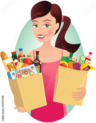 Girl with grocery shopping