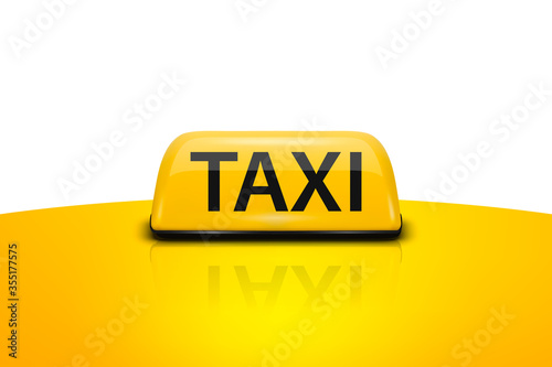 Vector 3d Realistic Yellow French Taxi Sign on Car Roof Closeup Isolated on White Background. Design Template for Taxi Service, Mockup. Front View