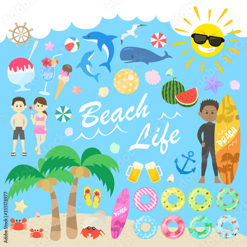 夏の海のイラストセット