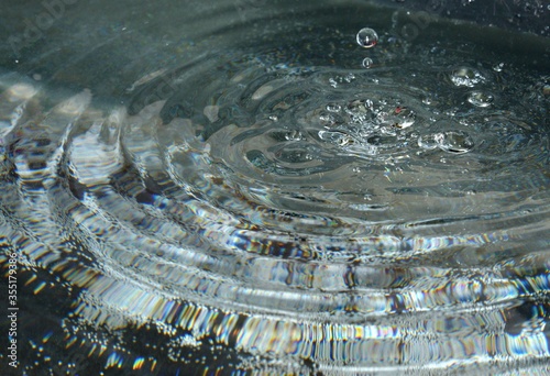 Water - falling drop, bubbles and circles on the water.