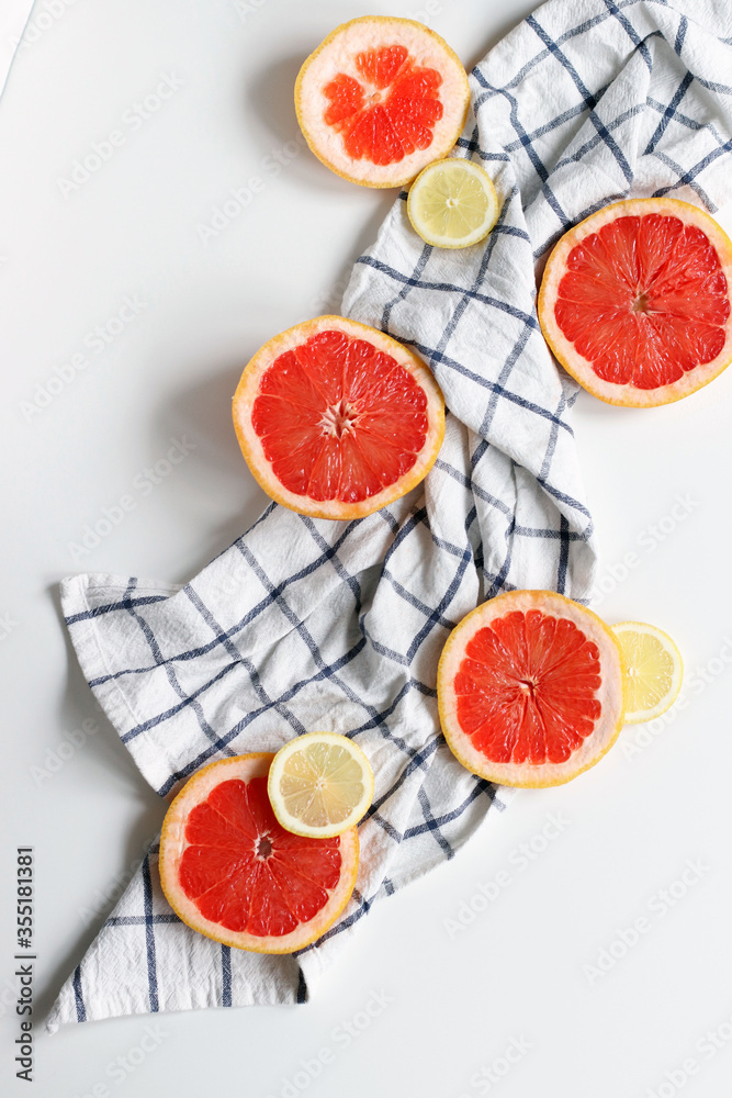 Fresh fruits. Citrus background. grapefruit, lemon. Top view Fresh fruits. Citrus background. grapefruit, lemon. Top view