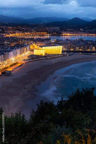 High view from Donostia-San Sebastian with Zurriola beach and Kursaal Auditorium at the Basque Country.	 photo