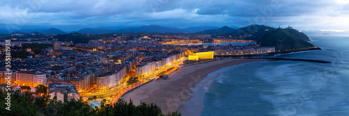 High view from Donostia-San Sebastian with Zurriola beach and Kursaal Auditorium at the Basque Country.	 photo