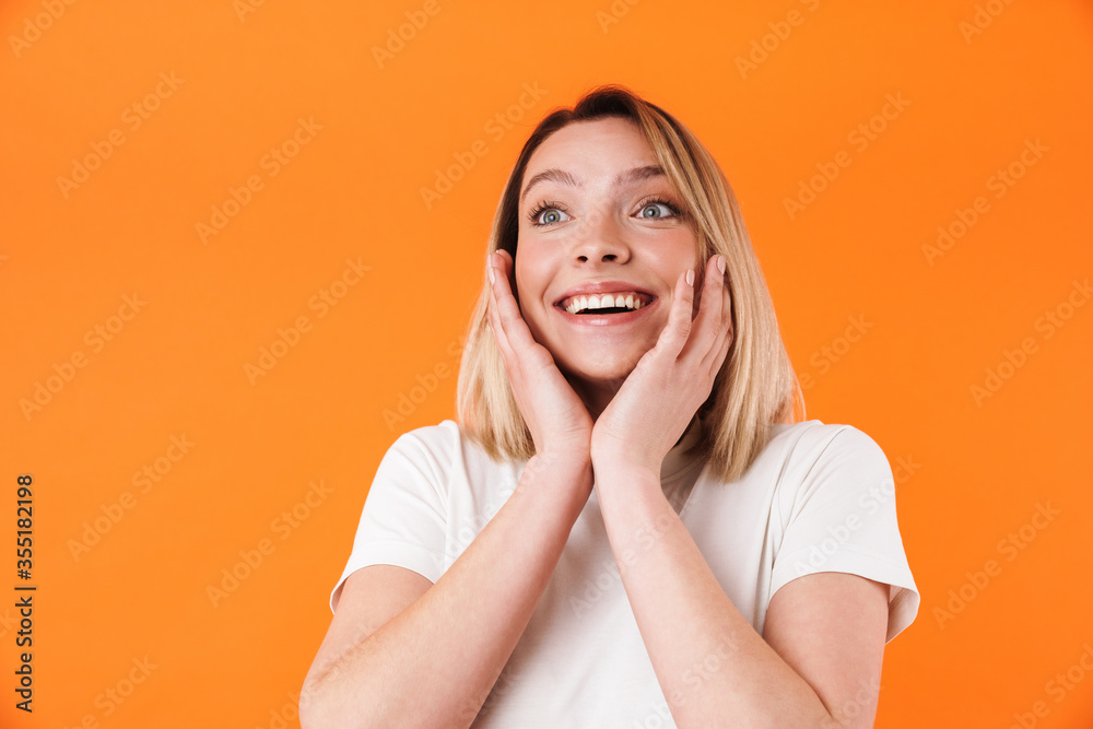 Image of excited caucasian woman expressing surprise on camera Image of excited caucasian woman expressing surprise on camera