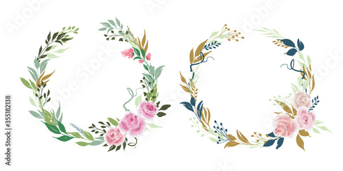 Set of vector floral wreaths with roses flowers and leaves