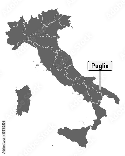 Landkarte von Italien mit Ortsschild von Puglia