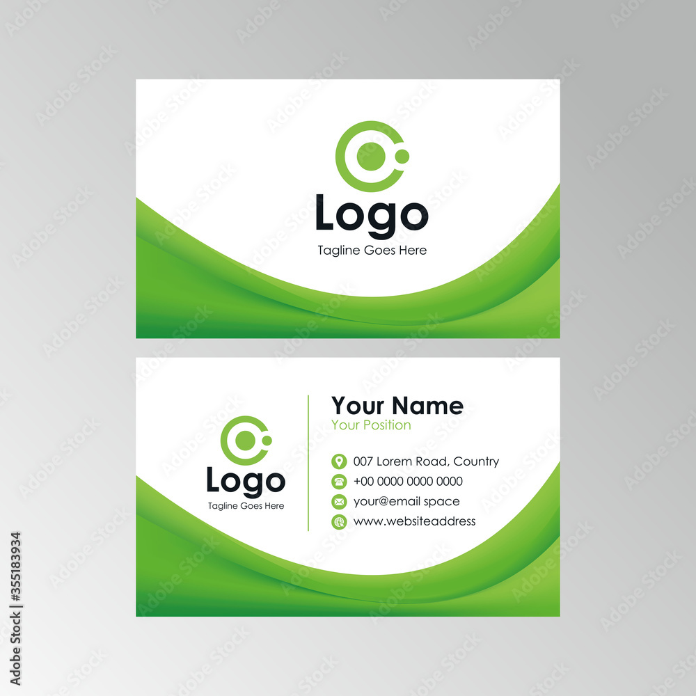abstract stylish green curve business card design, professional name