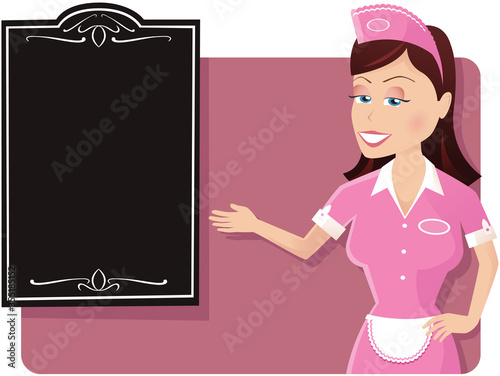 Waitress and menu board