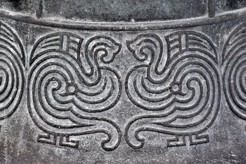 Close-up of patterns on ancient Chinese bronzes photo