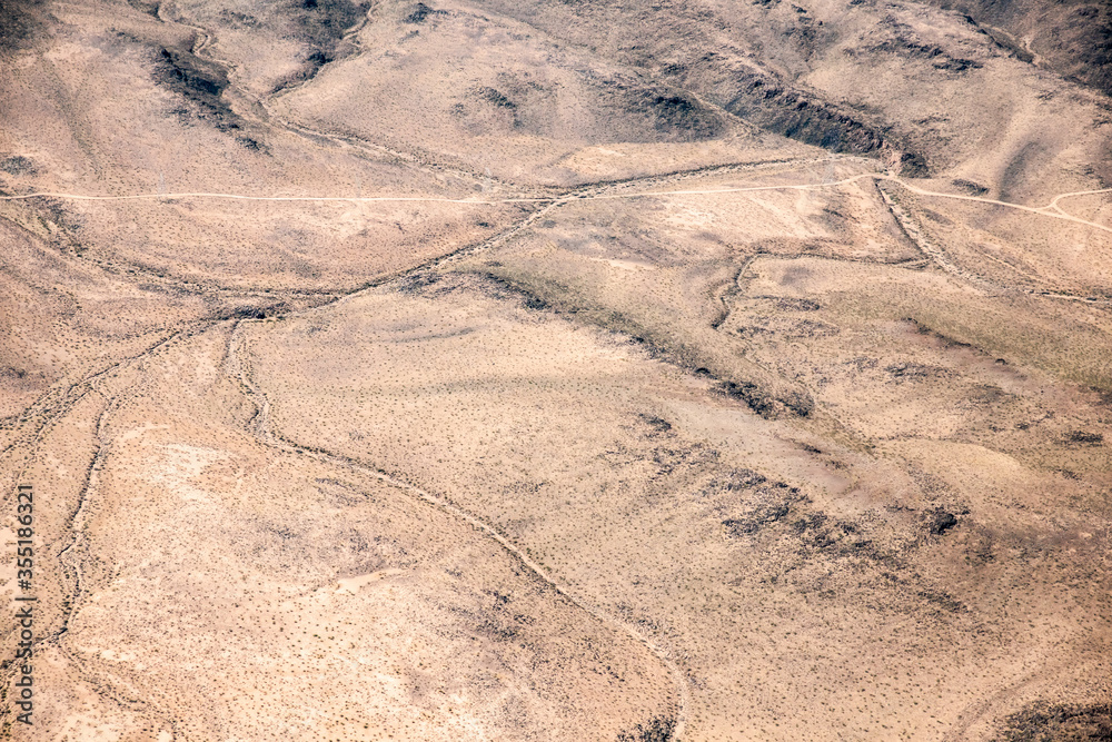 Aerial landform over Mojave desert in Nevada