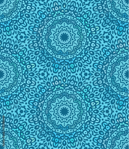 Fototapeta Naklejka Na Ścianę i Meble -  Seamless illustration of blue ethnic style arabesque pattern