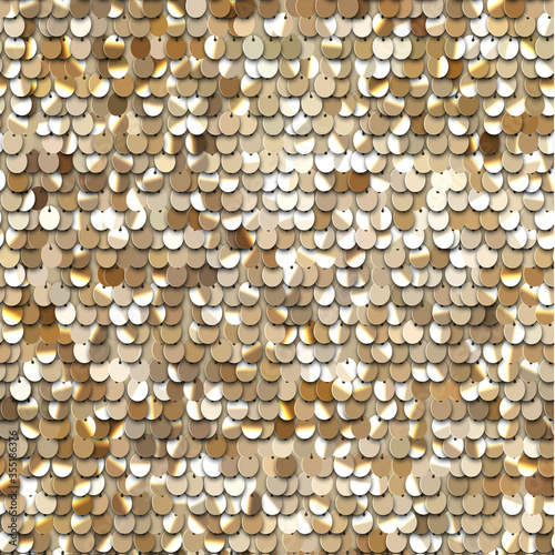 Seamless golden texture of fabric with sequins