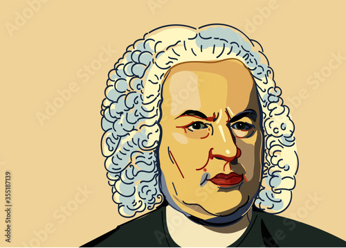 Johann Sebastian Bach vector portrait in barock colors