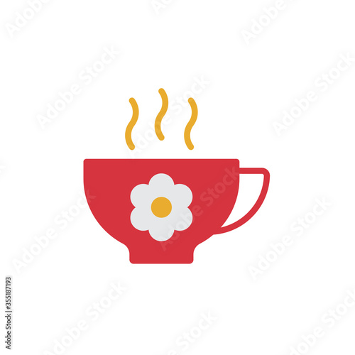 Aroma tea cup with flower vector icon symbol isolated on white background