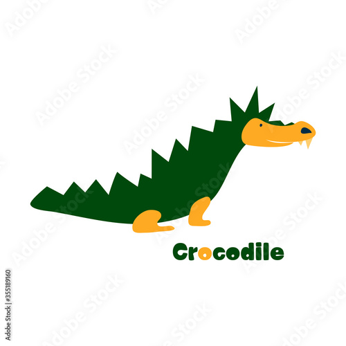 vector wild african animal cute crocodile baby. predator alligator child cartoon character. Modern simple illustration for paper clothes on white.