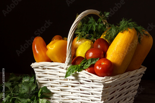 Fototapeta Naklejka Na Ścianę i Meble -  Fresh healty food background Vegetables in the basket
