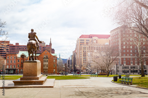 East Capitol Park and statue of General Philip Sheridan from back towards state street, Albany, USA photo