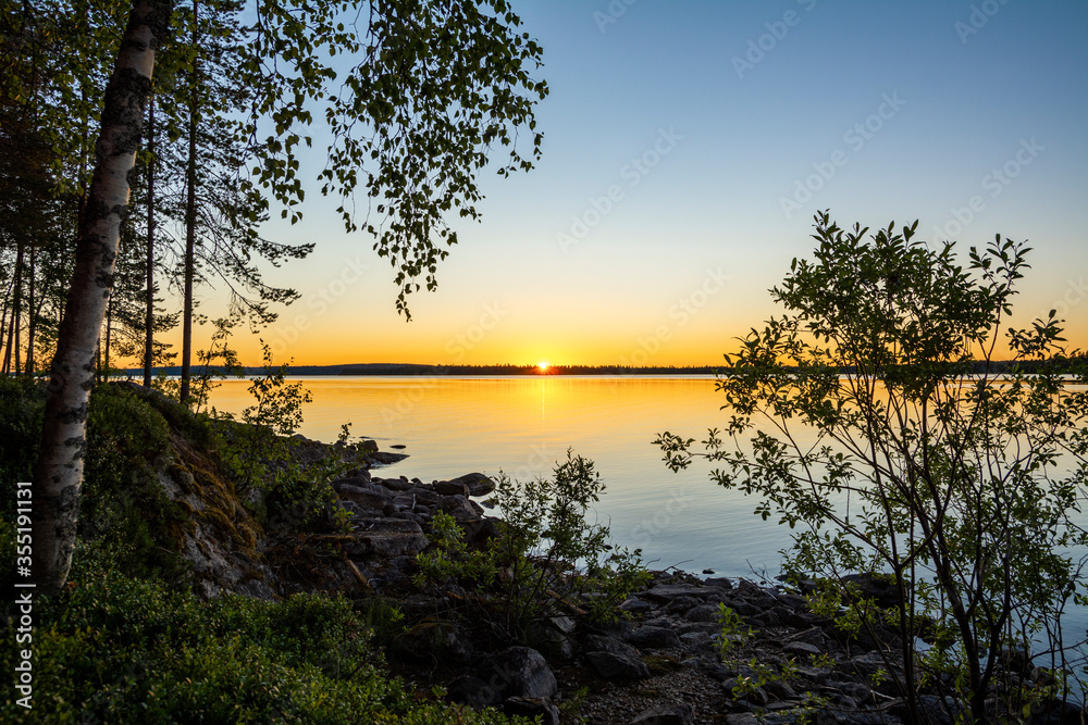 Sunset on The Lake Kiantajarvi, Suomussalmi, Kainuu region, Finland
