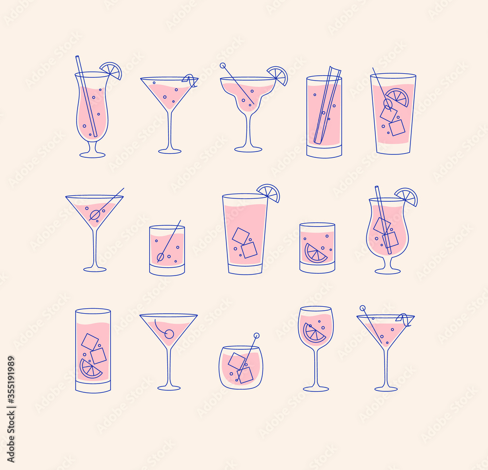 Ταπετσαρία Alcohol drinks and cocktails icon flat set beige