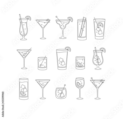 Alcohol drinks and cocktails icon flat set
