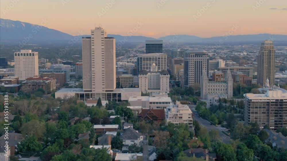 Aerial: Flying over downtown Salt Lake City. Utah, USA Aerial: Flying over downtown Salt Lake City. Utah, USA