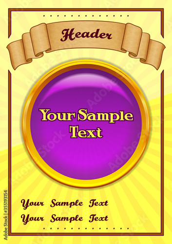 Abstract Background, Business Golden Poster Flyer Pamphlet Brochure Cover Design Layout Template with Lilac Round Porthole and Banner. Eps10, Contains Transparencies. Vector