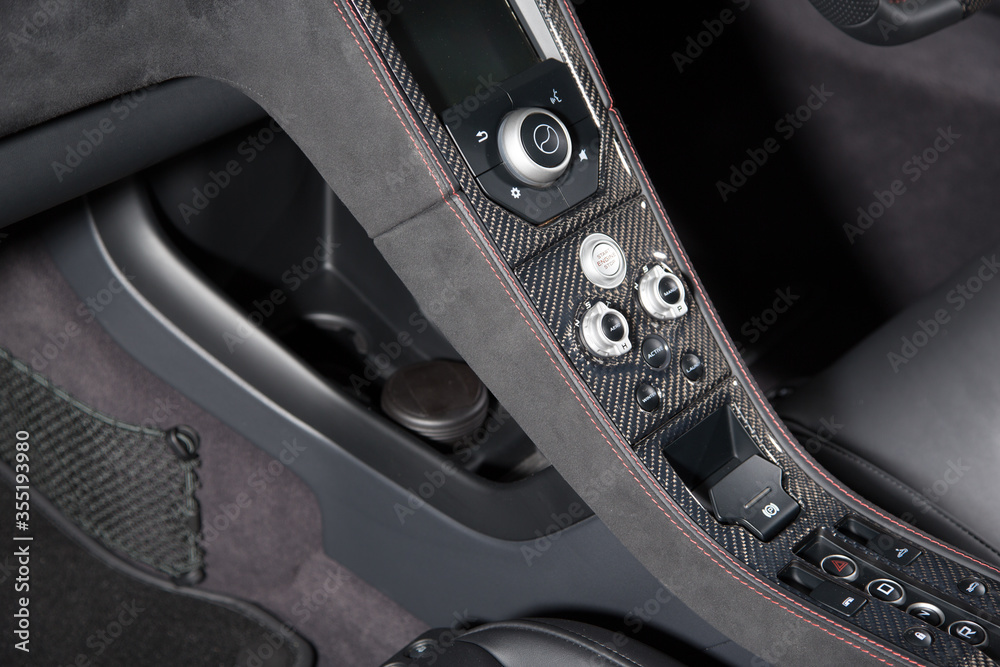 Close up of carbon fiber car interior