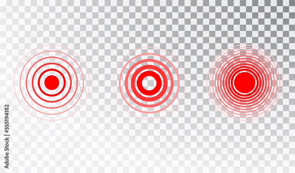 Pain red circle or ache localization icon. Vector isolated pain circle symbols set for painkiller medicine pill package logo design or medical information. Pain red circle or ache localization icon. Vector isolated pain circle symbols set for painkiller medicine pill package logo design or medical information.
